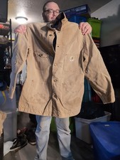 Vintage 2000s Cream Santa Fe Carhartt Jacket Black Corduroy Collar 44