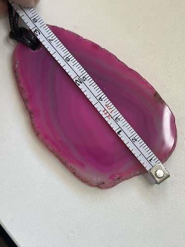 "Bonito collar genuino hermoso rebanada de ágata rosa cordón negro 20""" - Imagen 5 de 6