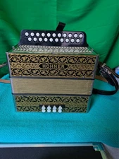 Hohner Vienna Pokerwork CF diatonic button accordion melodeon tuned up with case