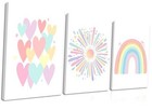Framed Girls Rainbow Canvas Wall Art Set of 3, Colorful Boho Sun Nursery Wall 
