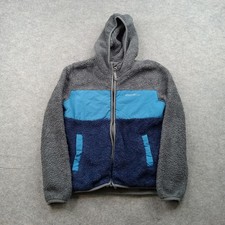 Eddie Bauer Jacket Youth Small 7/8 Gray Blue Hooded Sherpa Fleece Colorblock Zip