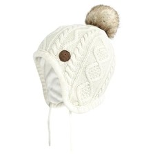Toddler Baby Boys Girls Winter Hat Kids 2-6 Years New White With Faux Pompom