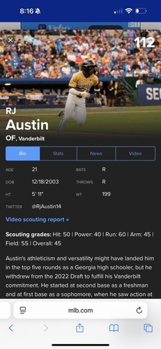 Parche de camiseta azul Leaf Perfect Game RJ AUSTIN 2021 automático RC 1/1 Baltimore Orioles - Imagen 3 de 3