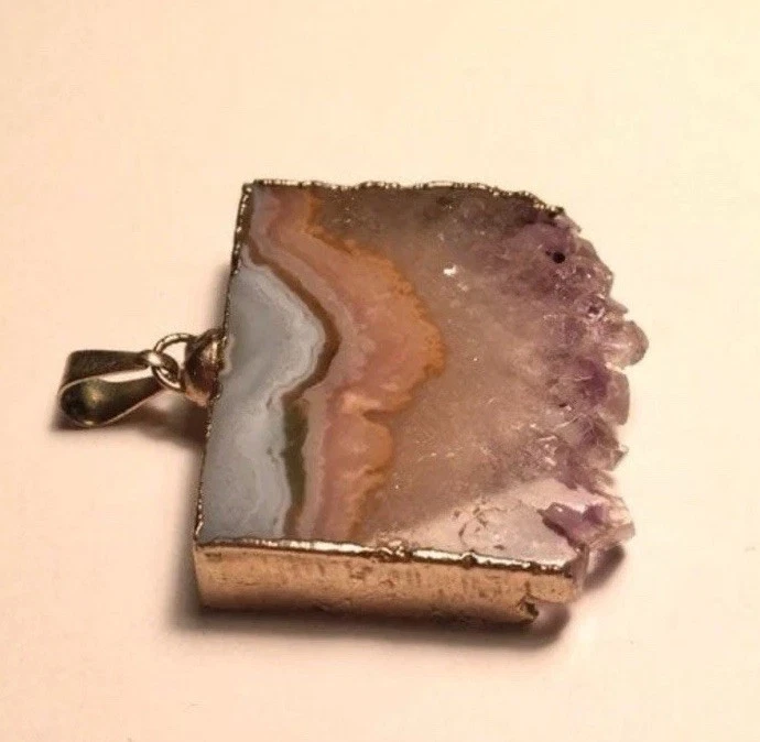 Collar colgante amatista dije joyería borde crudo piedra cristal Foto 3 de 3