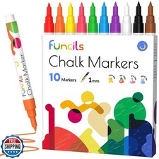 Funcils 10 Extra Fine Tip Chalk Markers for Chalkboard Signs, Blackboard, Win