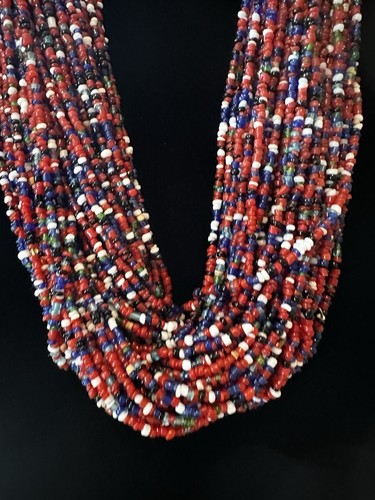 Multi Strand SEED BEAD Necklace 22” BIG SILVER red White Blue Green Southwest - Picture 10 of 13
