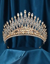 Beige Champagne Rhinestone Crown Tiara Prom Queen Pageant Birthday Quinceanera