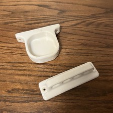 Vtg Bathroom Art Deco White Porcelain Wall Cup  Toothbrush Holder Set Salvage