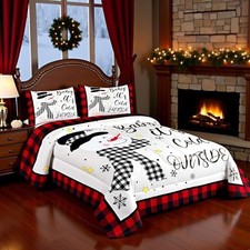 Kids Christmas Snowman Comforter Set Size,Snowflake Winter King Multi 07-red