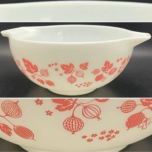 Pyrex 443 Pink on White Gooseberry Cinderella Bowl 1957-1962 Made in USA 2.5qt
