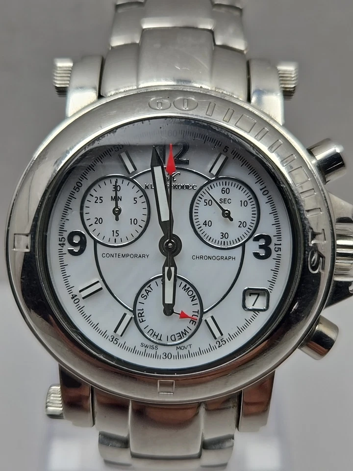 Reloj Klaus Kobec Contemporáneo Suizo Cuarzo Cronógrafo Acero Inoxidable Batería Nueva Foto 4 de 4