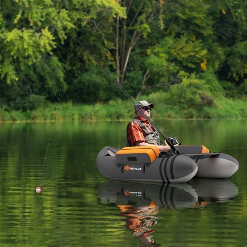 Tubo flotante de pesca inflable con bomba, paleta, bolsillos de almacenamiento, regla de pescado gris - Imagen 3 de 10