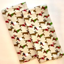 Set Of 2 New Christmas Dachshunds Weenie Dogs Kitchen Dish Tea Towels Santa Hats