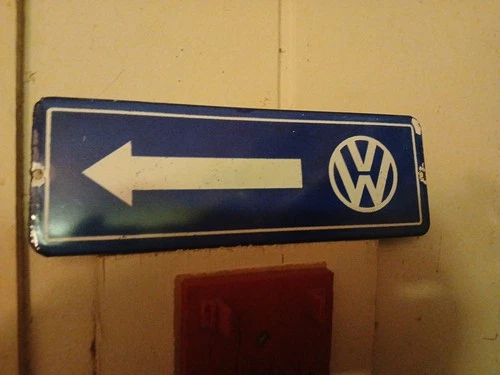 Vintage RARE Volkswagen Sign - VW Sales Automobile Gas Pump Porcelain Sign Arrow