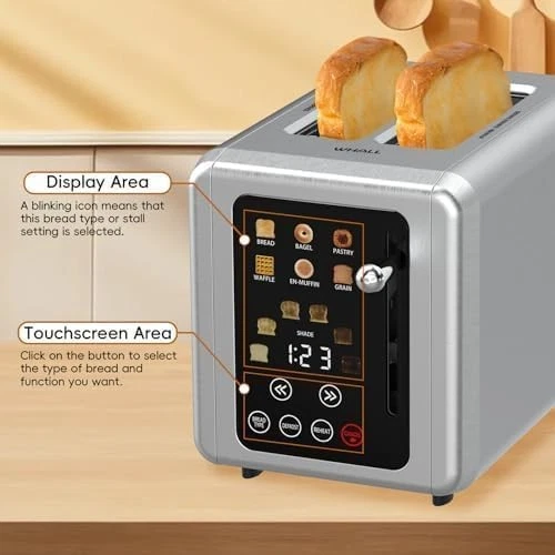 WHALL Touch Screen Toaster 2 Slice Digital Timer KST075AU - STAINLESS STEEL - Image 4 of 4