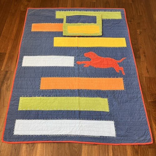 Pottery Barn Kids Puppy Dog Patchwork 2 Piece Quilt Set Twin Size Blue Red - Picture 5 of 17