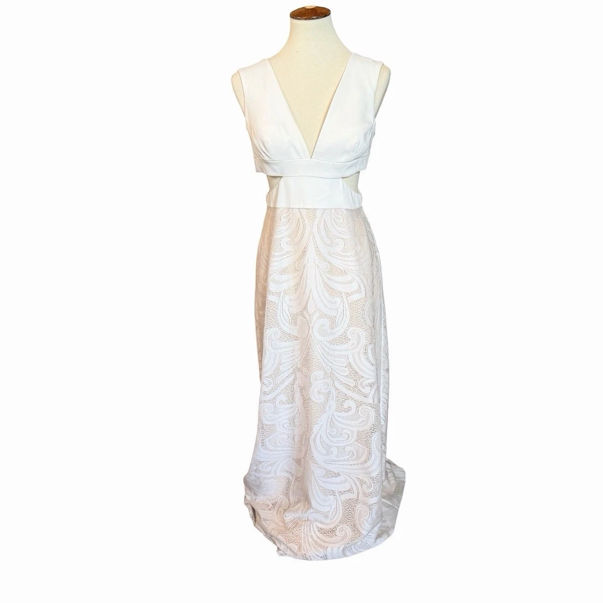 bcbgeneration white maxi dress BCBGMAXAZRIA Feathered Evening Dress in Off White