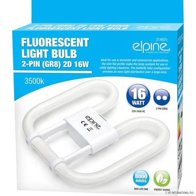 ELPINE 16W 2 PIN FLUORESCENT LIGHT BULB ENERGY SAVING SLIM TUBE 2D HOME OFFICE