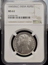 1840 B & C EAST INDIA COMPANY SILVER RUPEE NGC MS61