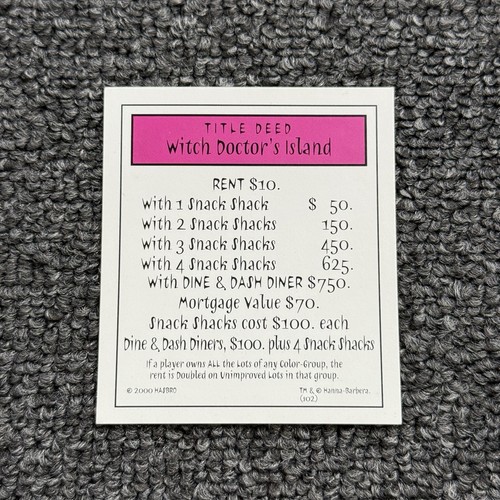 Tarjetas de título de repuesto rosa Scooby Doo Monopoly Edición Coleccionista - Imagen 2 de 7