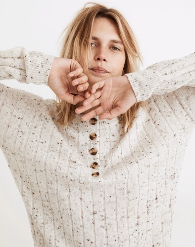 Madewell Damen Large Donegal Bowden Henley Pullover in gemütlichem Garn Creme Neu mit Etikett - Bild 9 von 12