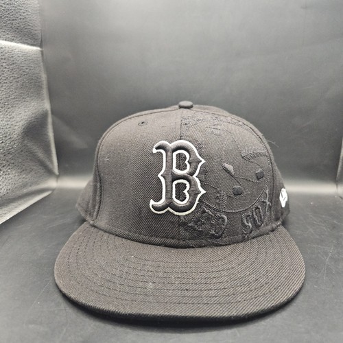Boston Red Sox Cap Hat Black 7 3/8" Fitted 59FIFTY New Era Embroidered - Picture 1 of 6
