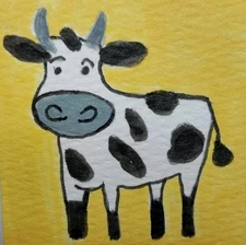 Cow Whimsical Farm Animals Painting – 12x12 Original Impressionist Canvas GAT