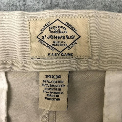 Pantalones chinos St. John's Bay para hombre 34x34 Stone calce clásico frente plano elásticos - Imagen 6 de 14