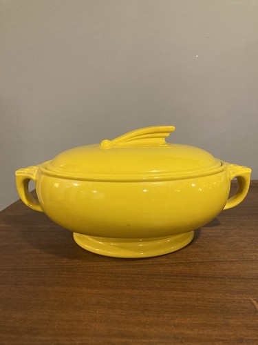 Cazuela cubierta amarilla canaria vintage años 30 Halls tapa reloj de sol Art Deco EE. UU. - Imagen 1 de 12