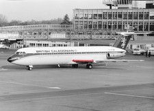 BRITISH CALEDONIAN,  BAC 1-11,  G-AXJM,,  Gatwick,   10x7''   B/w PHOTOGRAPH
