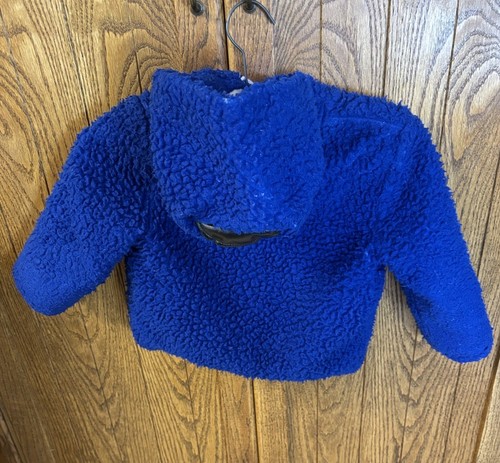 Vintage Sesame Street Blue Fuzzy Cookie Monster Child's Coat Muppet Inc Hooded - Picture 3 of 9