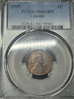 1909 Lincoln Wheat Cent Penny PCGS MS63 BN Brown Original Type Coin Toned