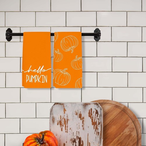Orange Hello Pumpkin Herbst Geschirrtücher 16x24 Zoll 2er Set - Bild 4 von 6