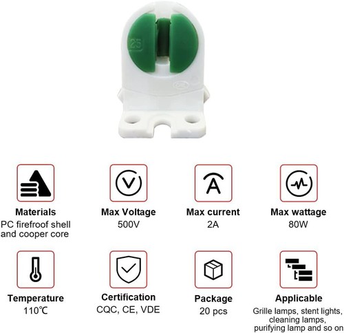 T5 Portalámparas de tubo fluorescente LED Tombstone, casquillo mediano de dos cl - Picture 2 of 11