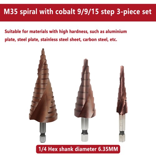 1/4 Hex Shank Large HSS Steel Step Cone Drill Hole Cutter Tools Titanium Bit Set - Picture 30 of 30