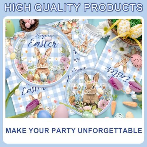 96Pcs Easter Party Tableware Set Plates Cups Napkins Bunny Egg Spring Decoration - Picture 5 of 6