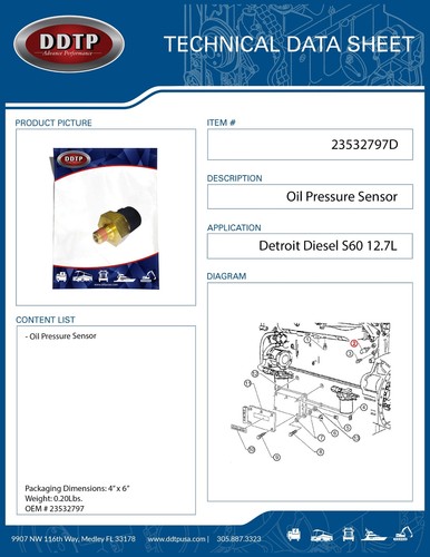 Oil Pressure Sensor Detroit Diesel S60 12.7L O/F (23532797) - Picture 2 of 3