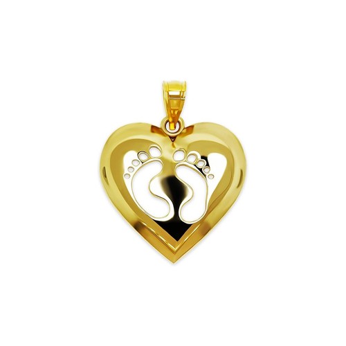 Gold Baby Feet Charm Pendant - 10 Karat Gold - Newborn Gift - Baby Feet Jewelry - Imagen 1 de 3