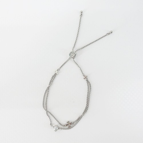 Brazalete ajustable deslizante de perlas con logotipo de Tory Burch plateado OS - Imagen 10 de 12