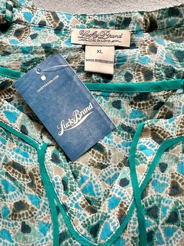 NWT LUCKY Brand Sheer Tunic Teal Green Praisley Peasant Top Shirt XL NEW $99 - Picture 3 of 7