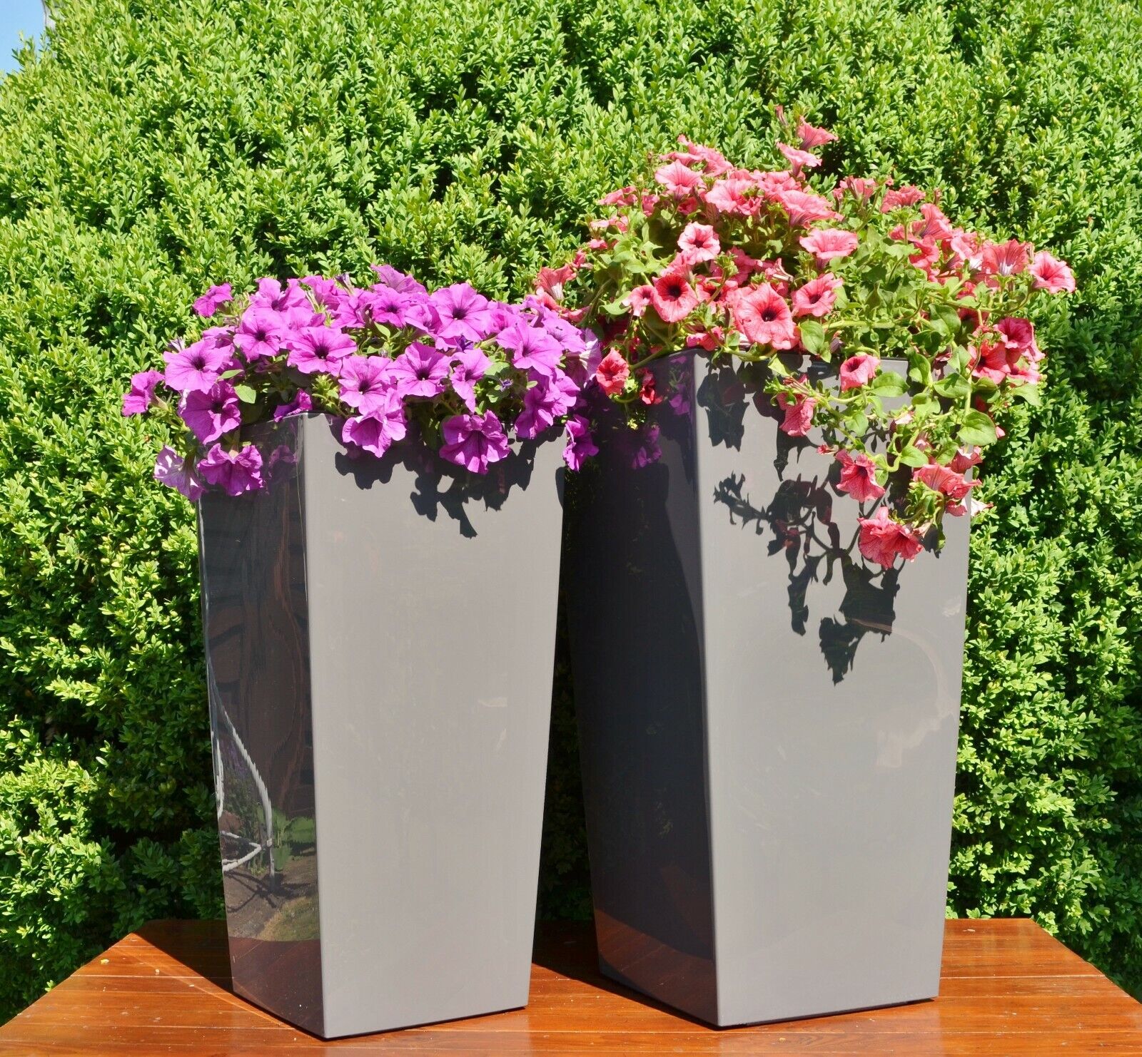 Blumenkübel SET 2: XXXL (H: 75 cm) Blumentopf Hochglanz Eckig Übertopf  Anthrazit | eBay