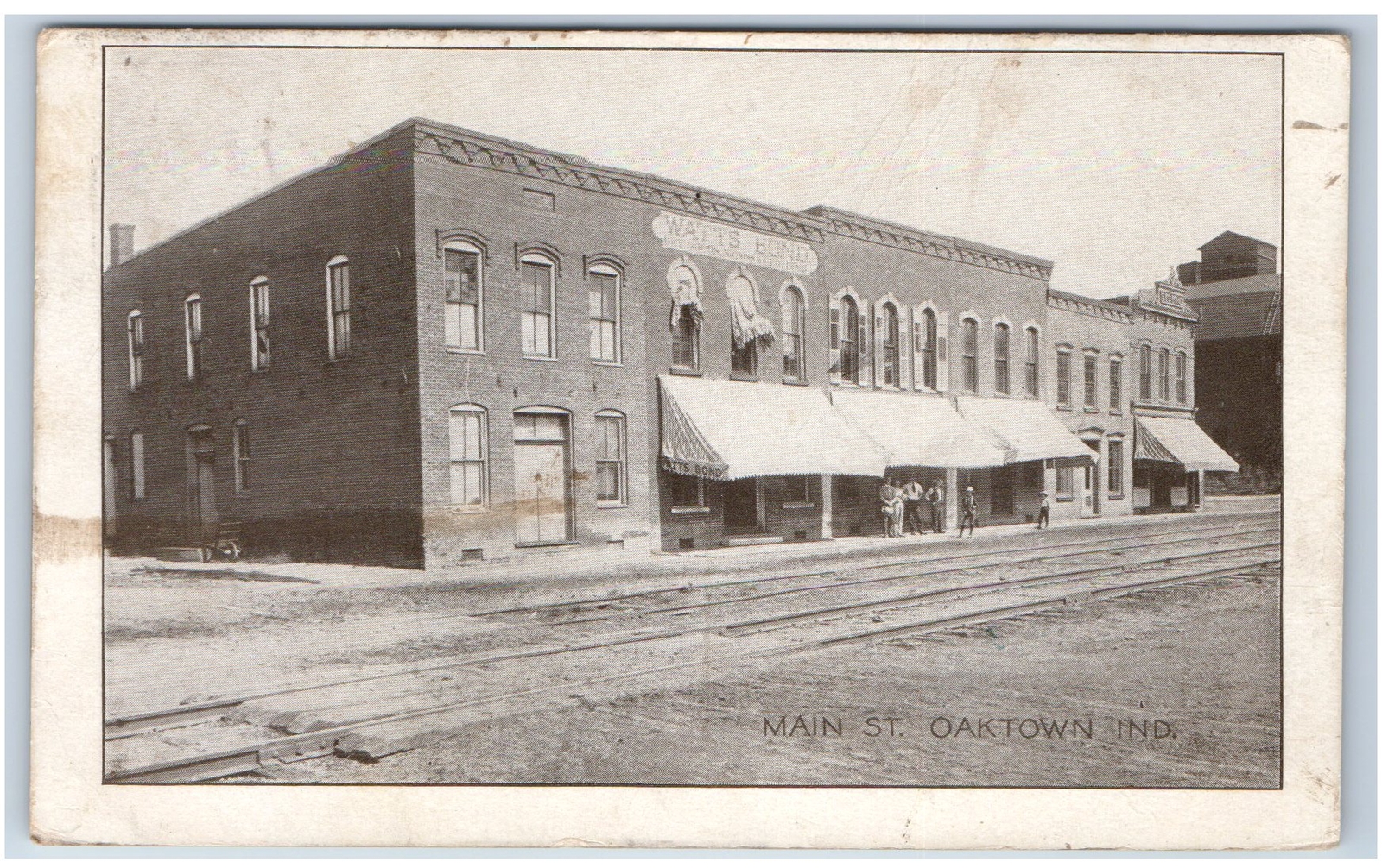 1911 Oaktown, IN Postcard MAIN ST OAKTOWN IND KNOX County WATTS BOND