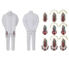 Baby Boy Teen Baptism Communion Formal White Suit Gold Guadalupe on Stole SM-20