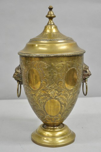 Antique Italian Renaissance Brass Floral Repousse Lions Samovar Drink Dispenser - Picture 10 of 12