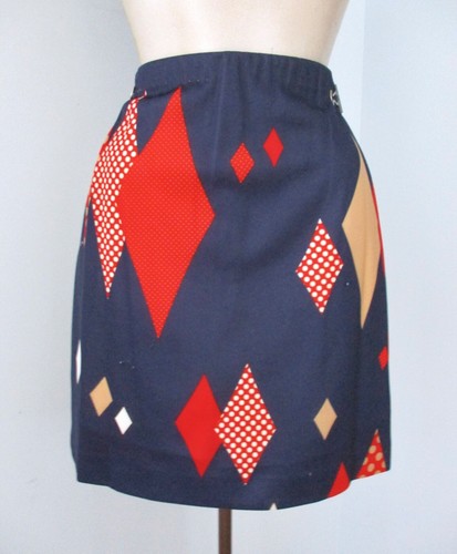 Vtg 70s RWB diamonds dots 2-pc polo top skort tennis set dagger collar 8 - Picture 6 of 7