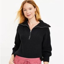 LOU GREY Half Zip Knit Sweater Black Wide Collar NN41