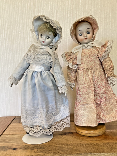Vintage Porcelain Collectors dolls on stands with ghost features 12 inches tall
