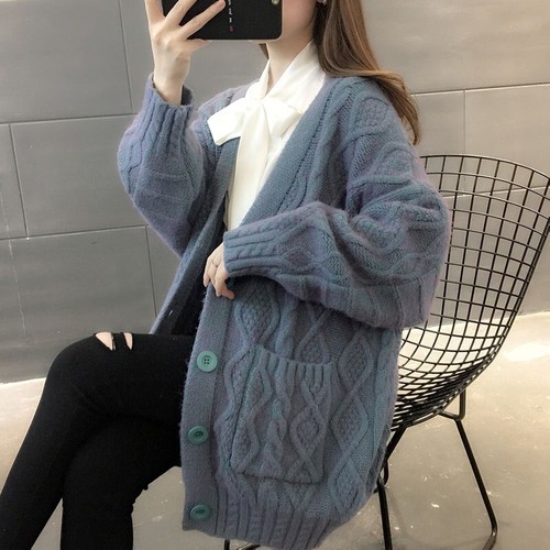 Autumn Women's Sweater Coat Loose Knit Cardigan Thickened Casual Button Oversize - Picture 28 of 30