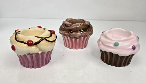 Cupcakes Ceramic Candle Holders Tea Light Votive Choice of 3 Color Designs 2.5” - 第 6/22 張圖片