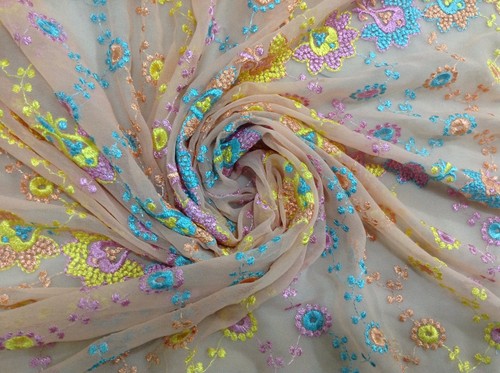 Om Vintage Dupatta Georgette Thread Work Peach Stole Veil Hijab Scarves W-1972 - Picture 8 of 12
